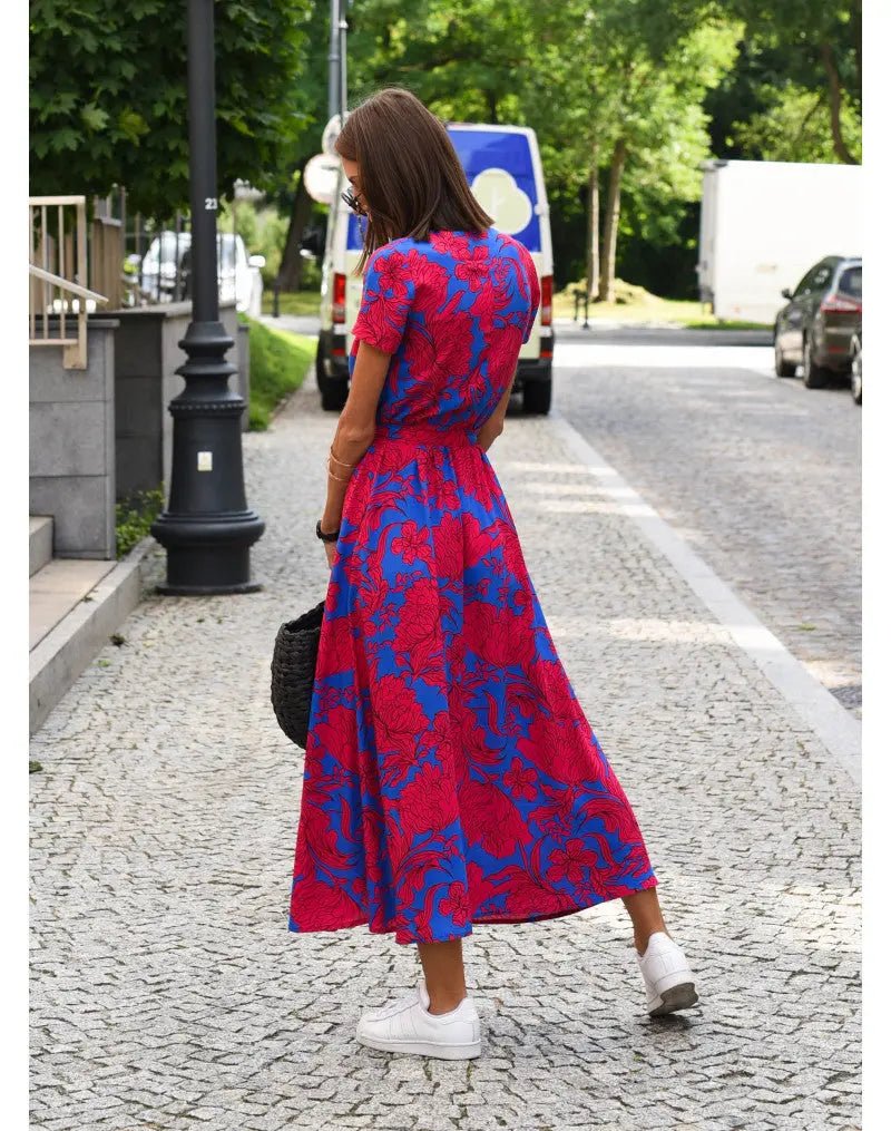 Freya | Bold Blossom Tie - Waist Midi Dress - Benjamin New York