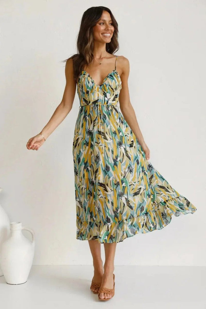 Isla | Sunset Brushstroke Midi Dress - Benjamin New York