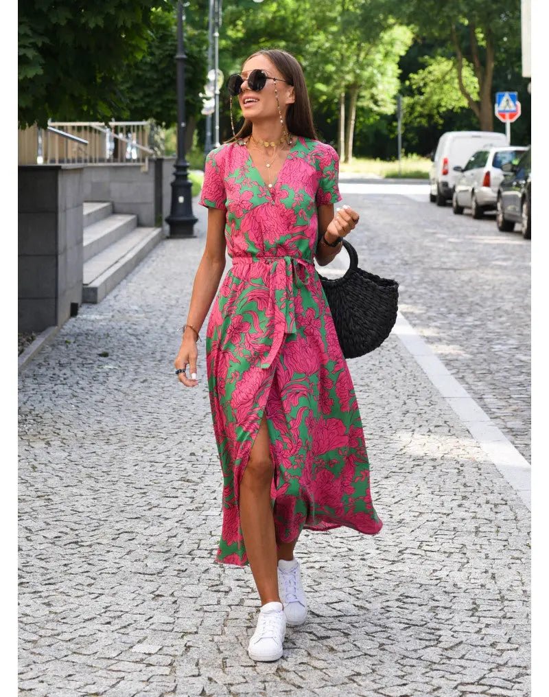 Freya | Bold Blossom Tie - Waist Midi Dress - Benjamin New York