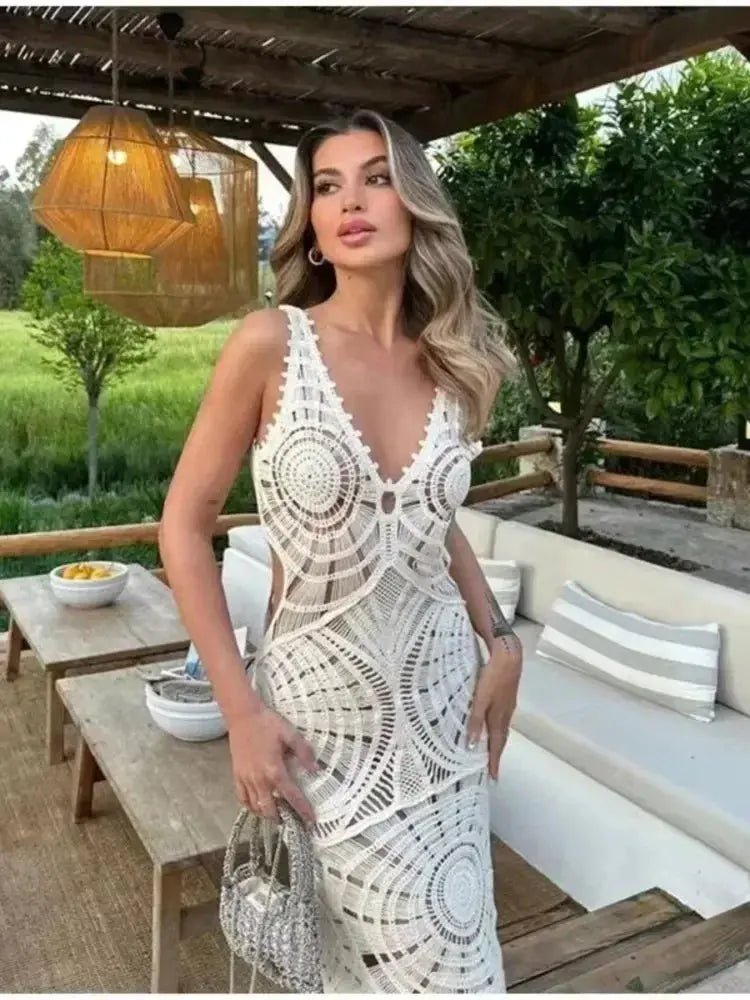 Isabelle | Boho Crochet Lace Fitted Maxi Dress - Benjamin New York