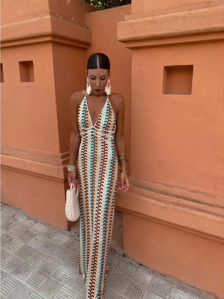 Carmen | Retro Wave Halter Maxi Dress - Benjamin New York