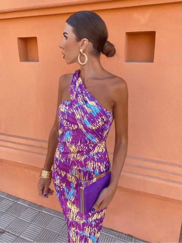 Amber | Geometric One - Shoulder Fitted Dress - Benjamin New York