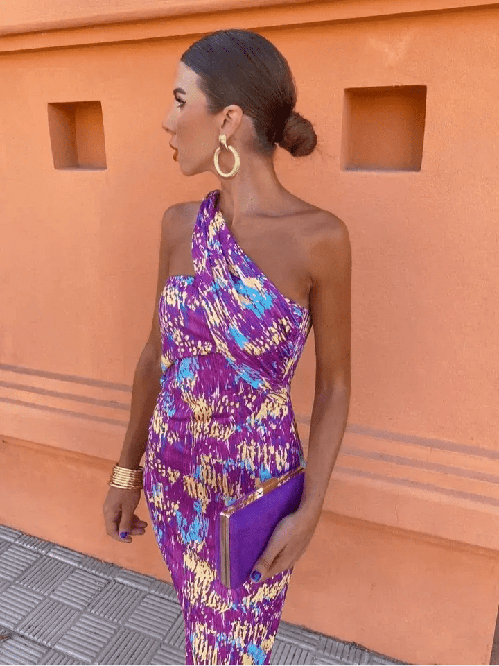 Amber | Geometric One - Shoulder Fitted Dress - Benjamin New York