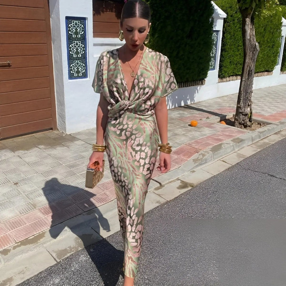 Alessia | Soft Satin Twist Midi Dress - Benjamin New York