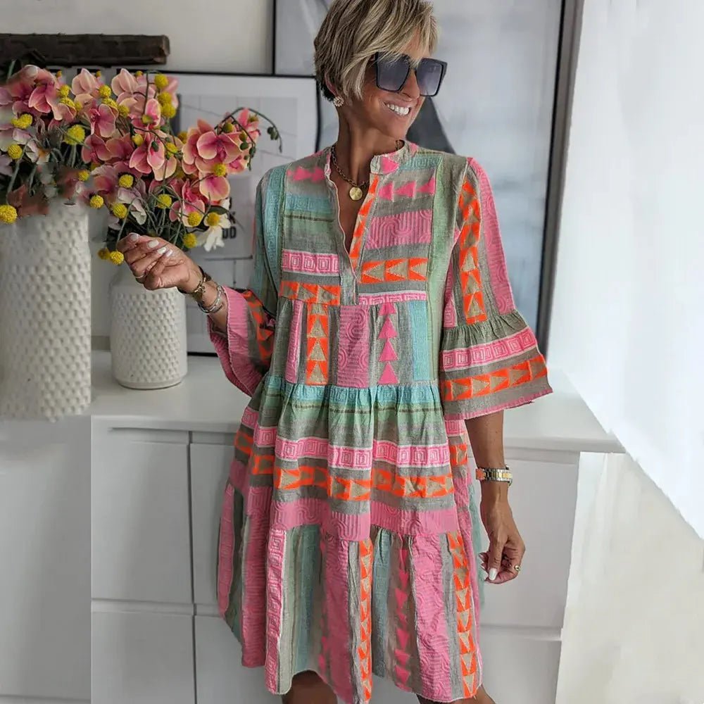 Sienna | Boho Geometric Tiered Dress - Benjamin New York