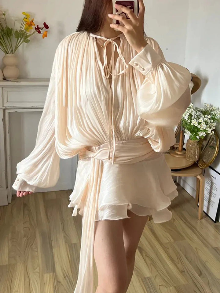 Isla | Elegant Pleated Satin Mini Dress - Benjamin New York