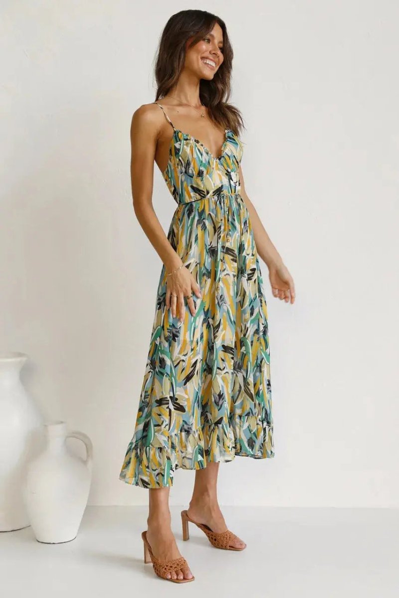 Isla | Sunset Brushstroke Midi Dress - Benjamin New York