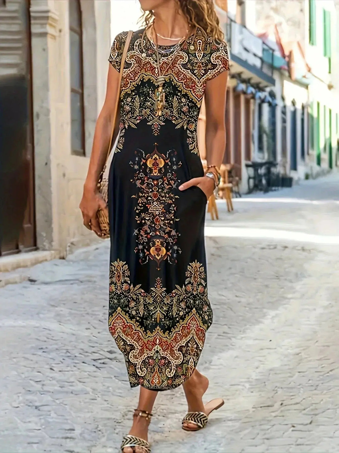 Serena | Ornate Print Boho Maxi Dress - Benjamin New York