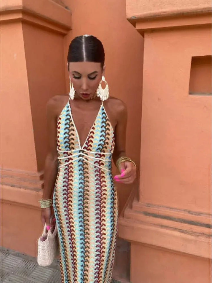 Carmen | Retro Wave Halter Maxi Dress - Benjamin New York