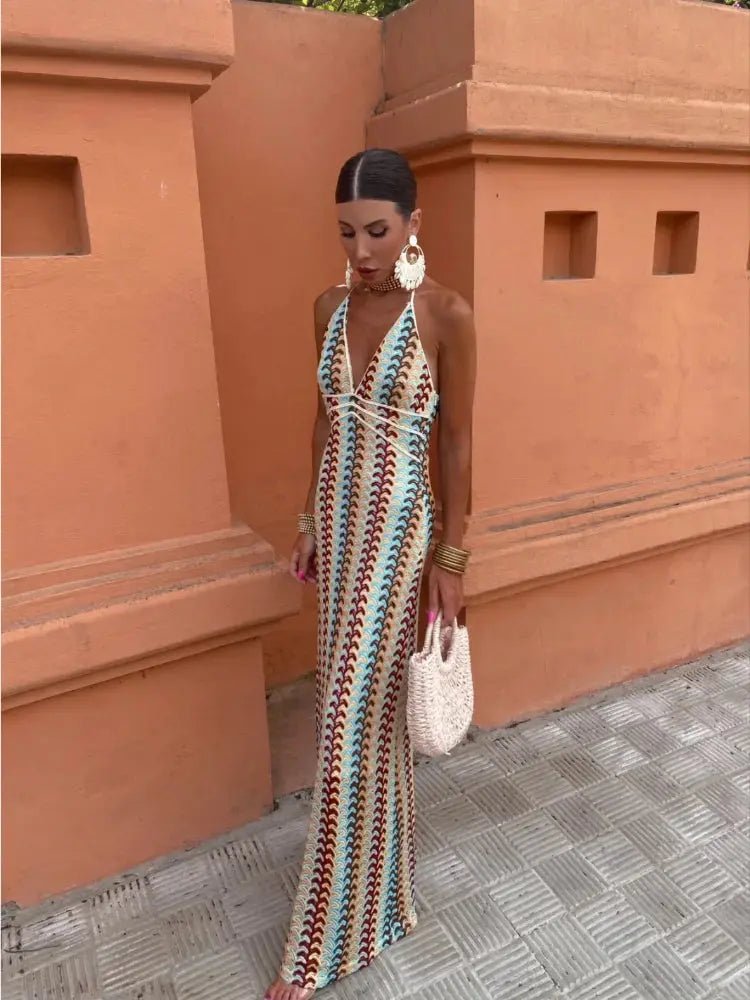 Carmen | Retro Wave Halter Maxi Dress - Benjamin New York