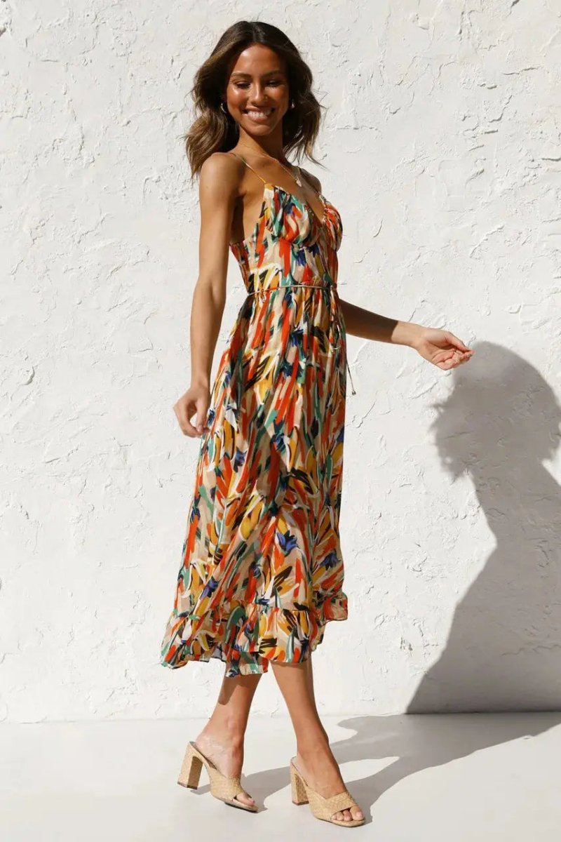 Isla | Sunset Brushstroke Midi Dress - Benjamin New York