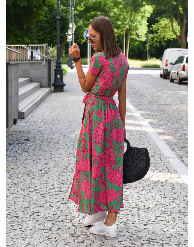 Freya | Bold Blossom Tie - Waist Midi Dress - Benjamin New York