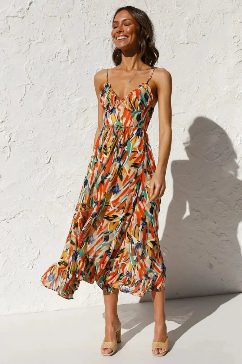 Isla | Sunset Brushstroke Midi Dress - Benjamin New York