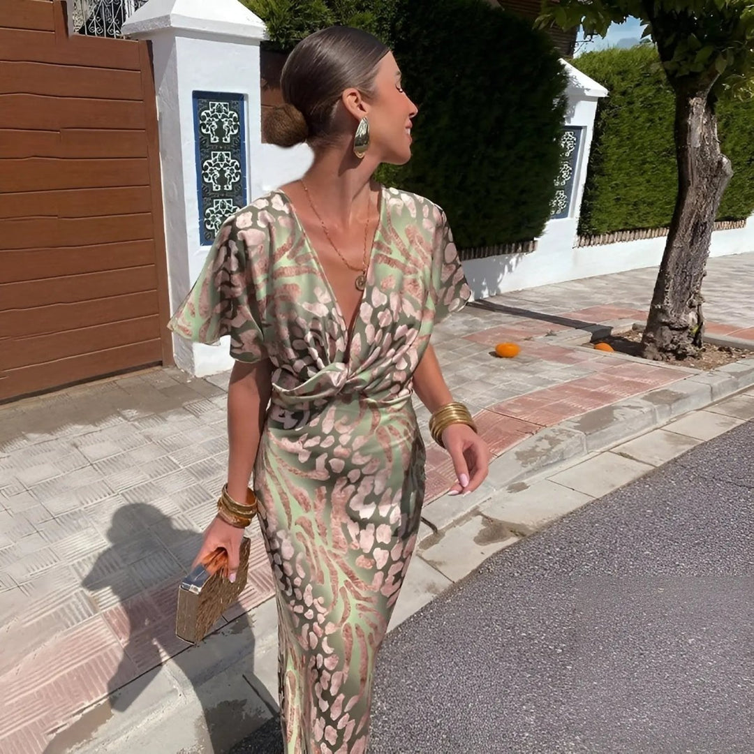Alessia | Soft Satin Twist Midi Dress - Benjamin New York