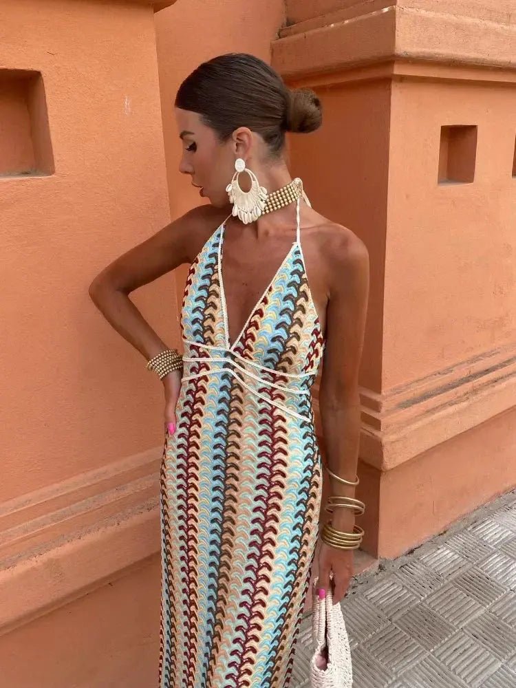 Carmen | Retro Wave Halter Maxi Dress - Benjamin New York