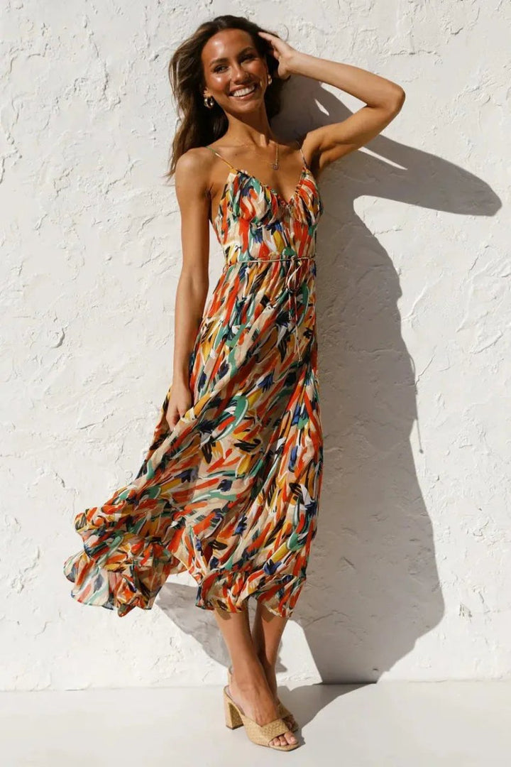 Isla | Sunset Brushstroke Midi Dress - Benjamin New York