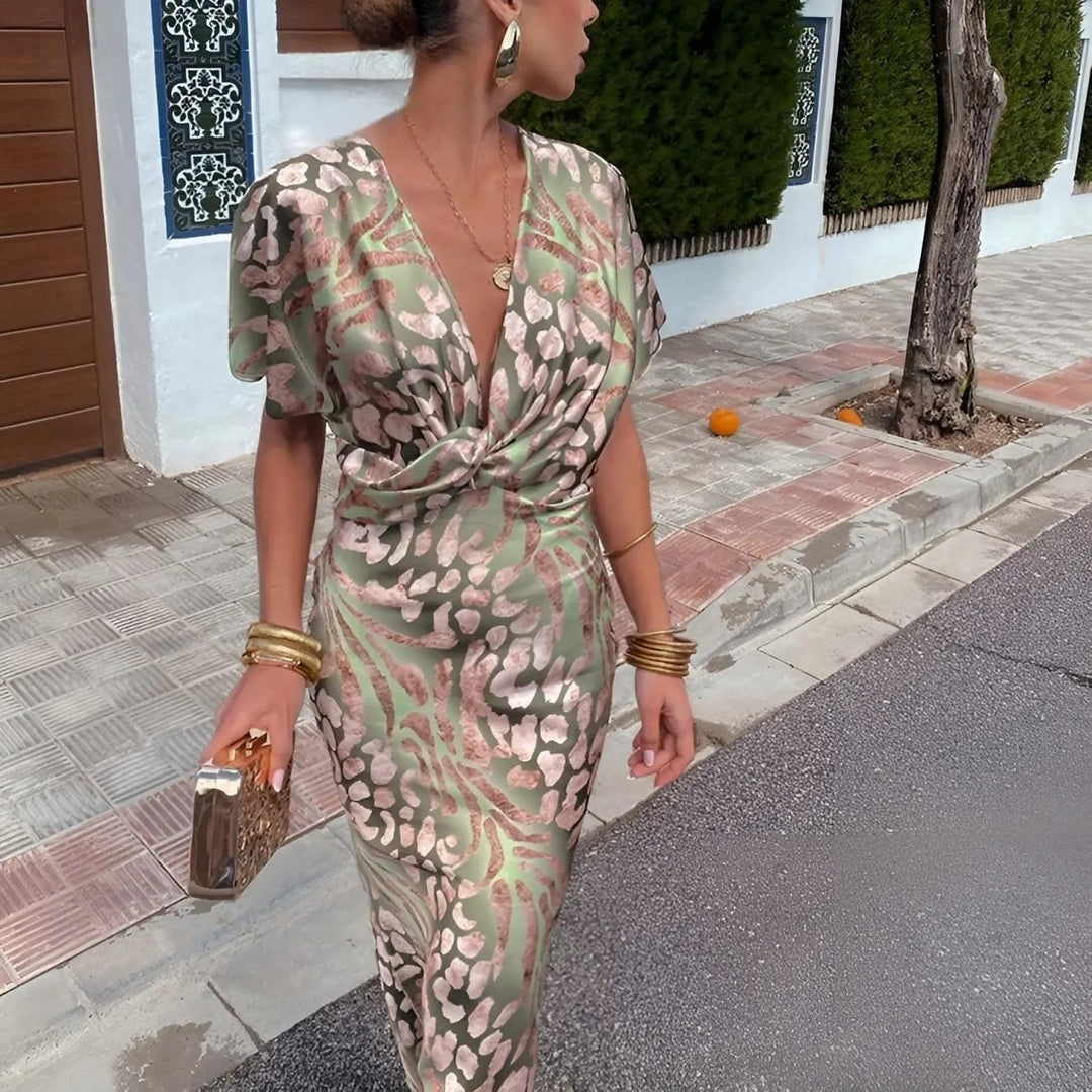 Alessia | Soft Satin Twist Midi Dress - Benjamin New York
