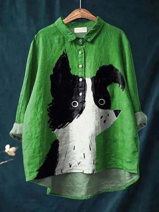 Margo | Border Collie Graphic Linen Shirt - Benjamin New York