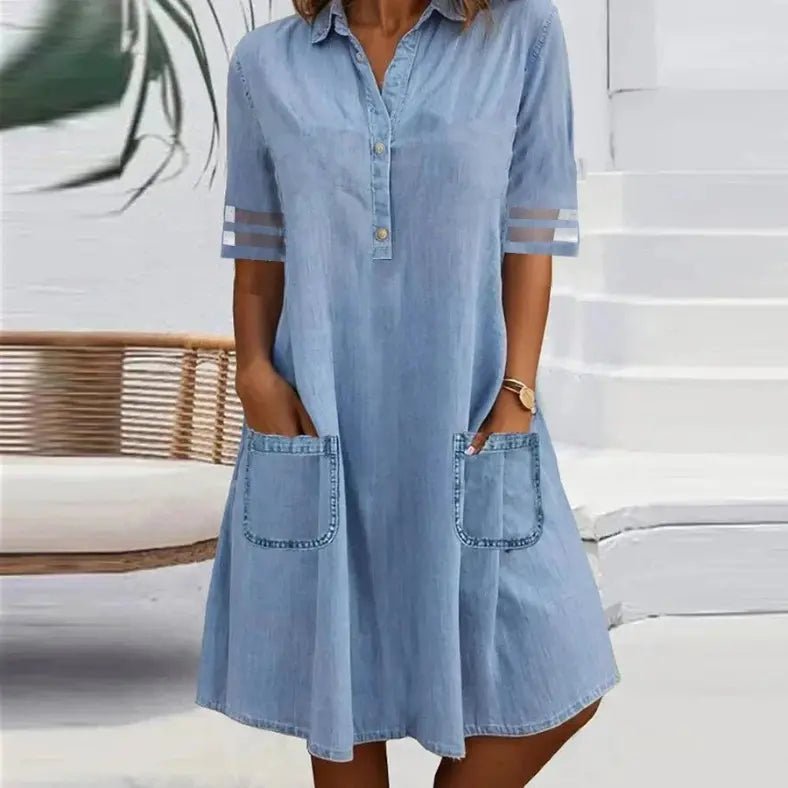 Addison | Light Denim Pocket Shirt Dress - Benjamin New York