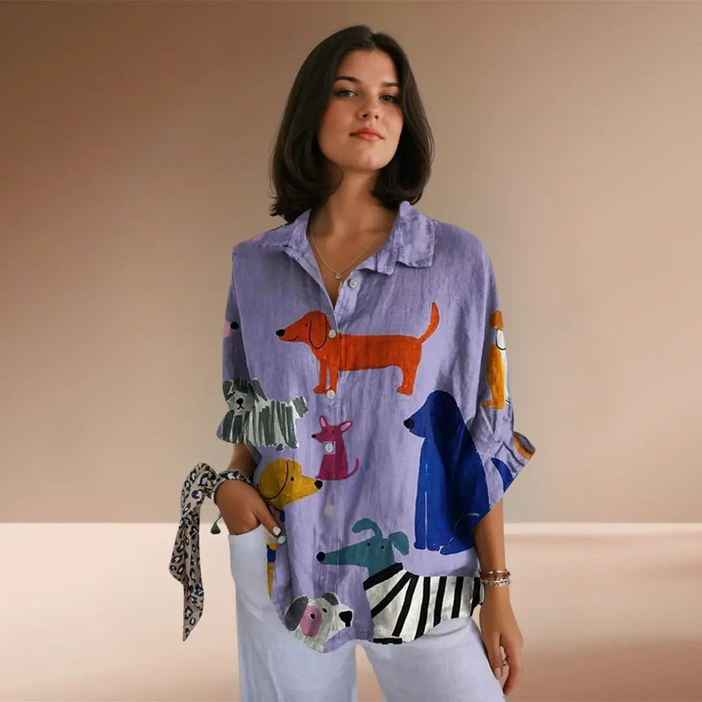 Lulu | Painted Pups Linen Shirt - Benjamin New York