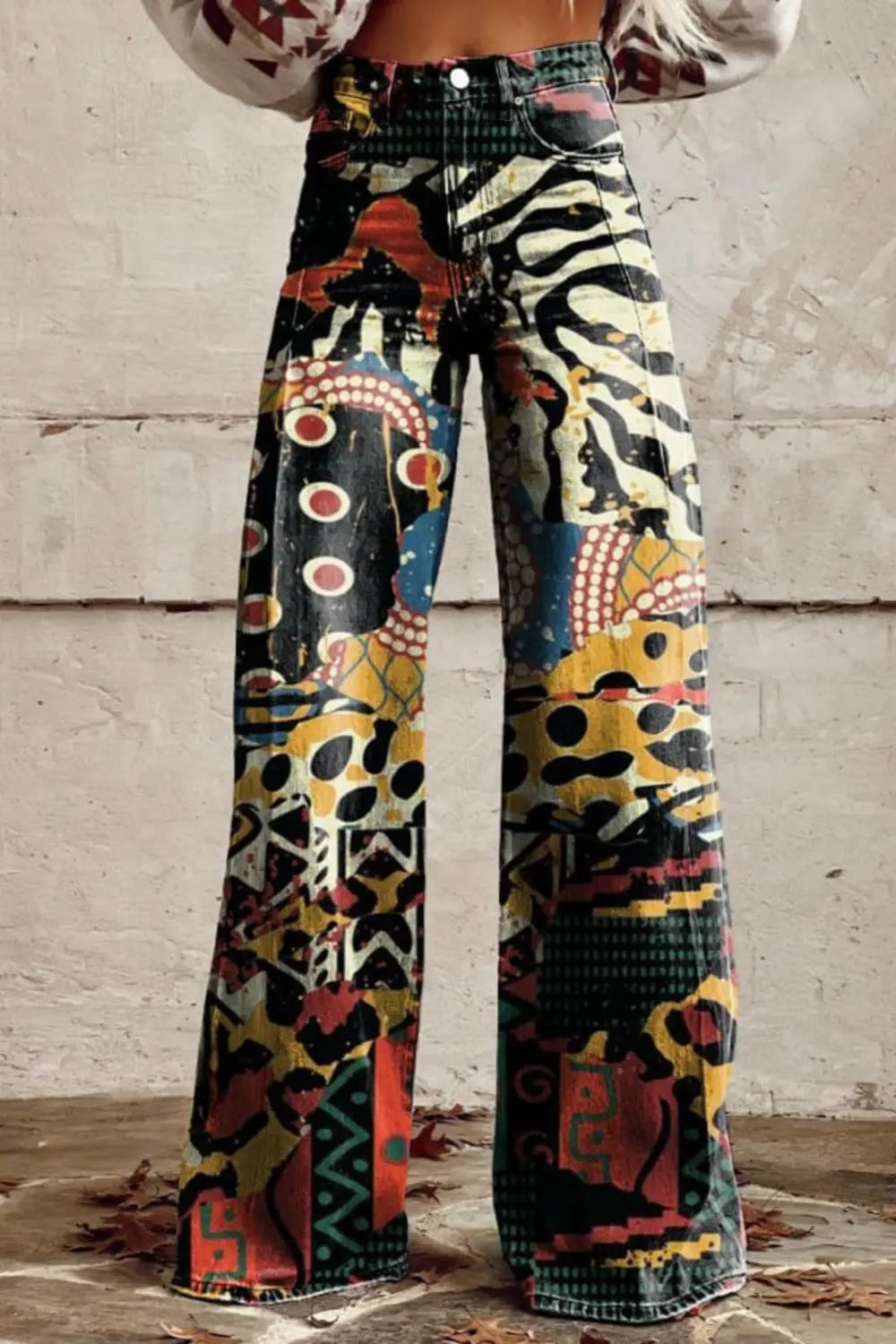Freya | Abstract Tribal High - Waisted Wide - Leg Jeans - Benjamin New York