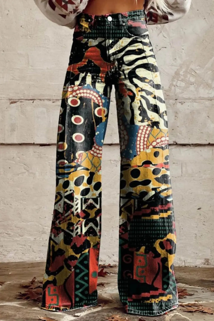 Freya | Abstract Tribal High - Waisted Wide - Leg Jeans - Benjamin New York