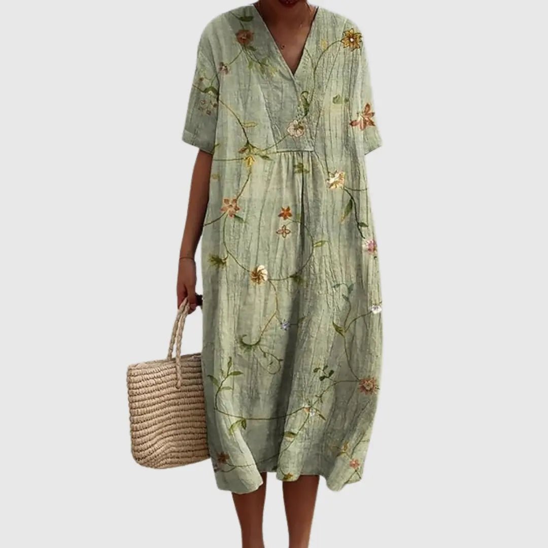 Lillian | Sage Bloom Embroidered Midi Dress - Benjamin New York