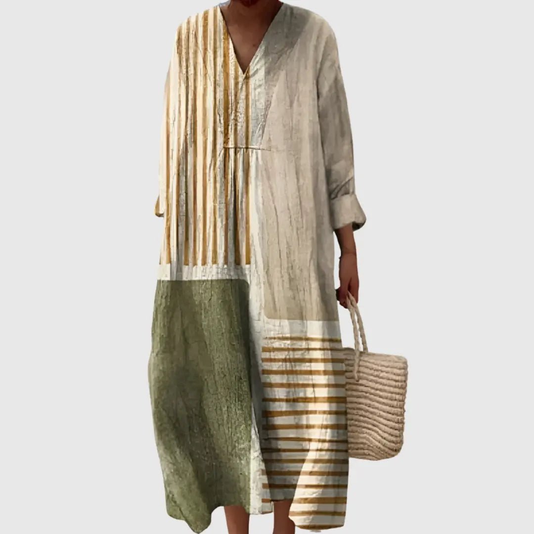 Annabelle | Earth - Tone Abstract Panel Dress - Benjamin New York