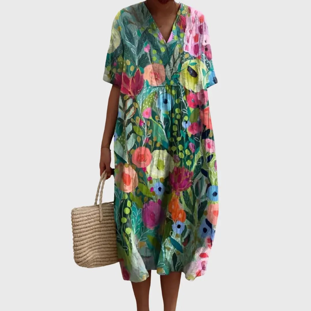 Ruby | Garden Bloom Watercolor Midi Dress - Benjamin New York