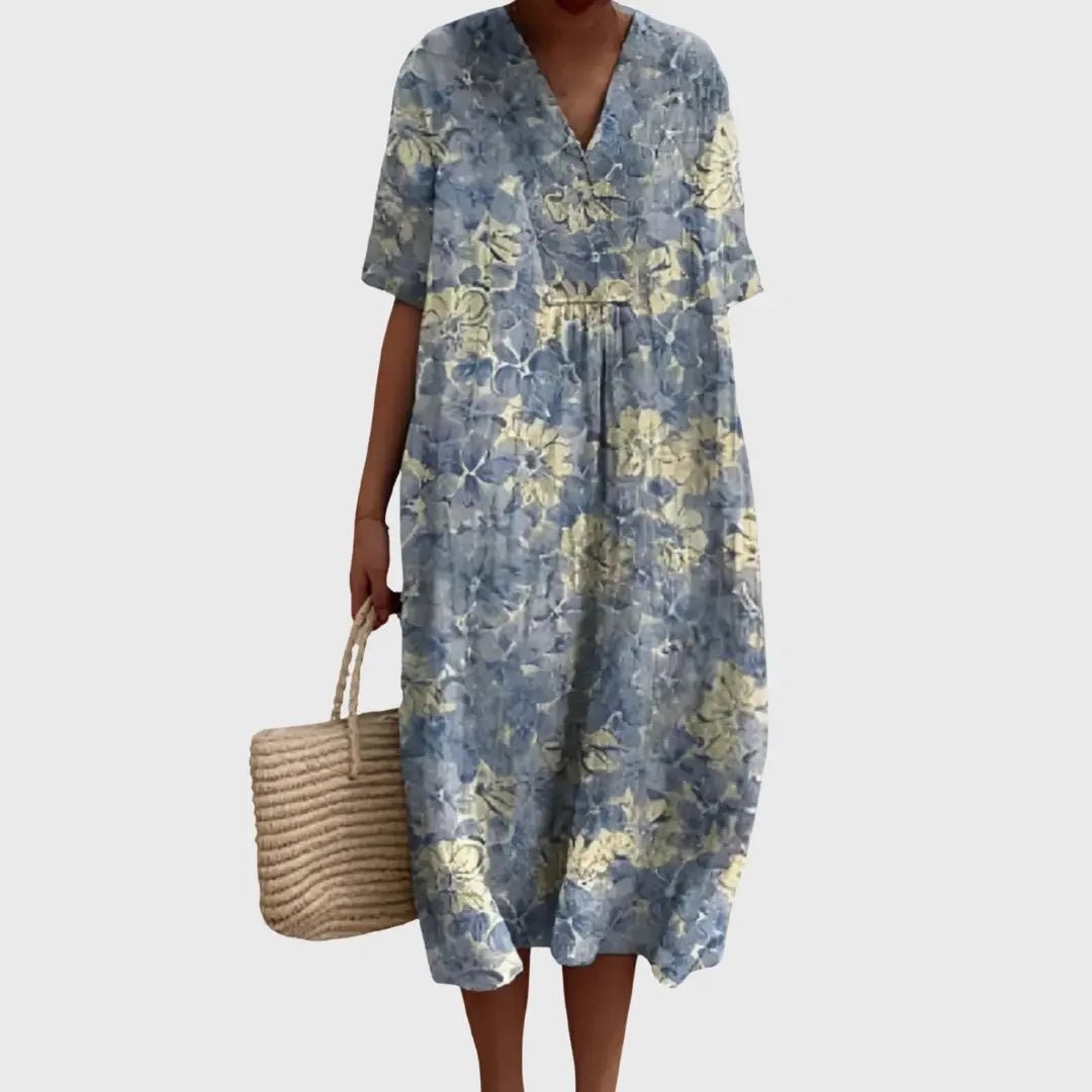 Lena | Soft Bloom V - Neck Midi Dress - Benjamin New York
