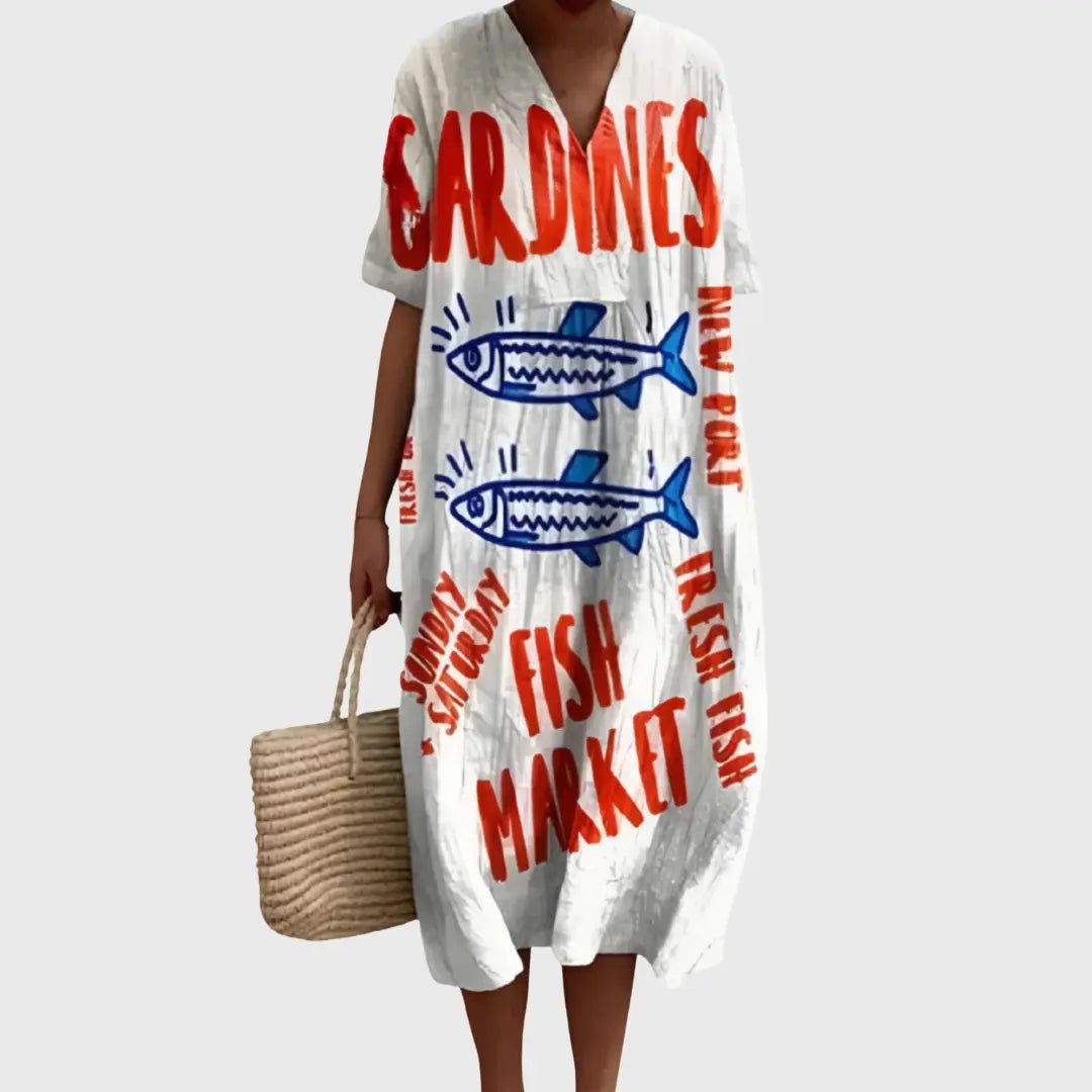 Maisie | Playful Fish Market Print Summer Dress - Benjamin New York
