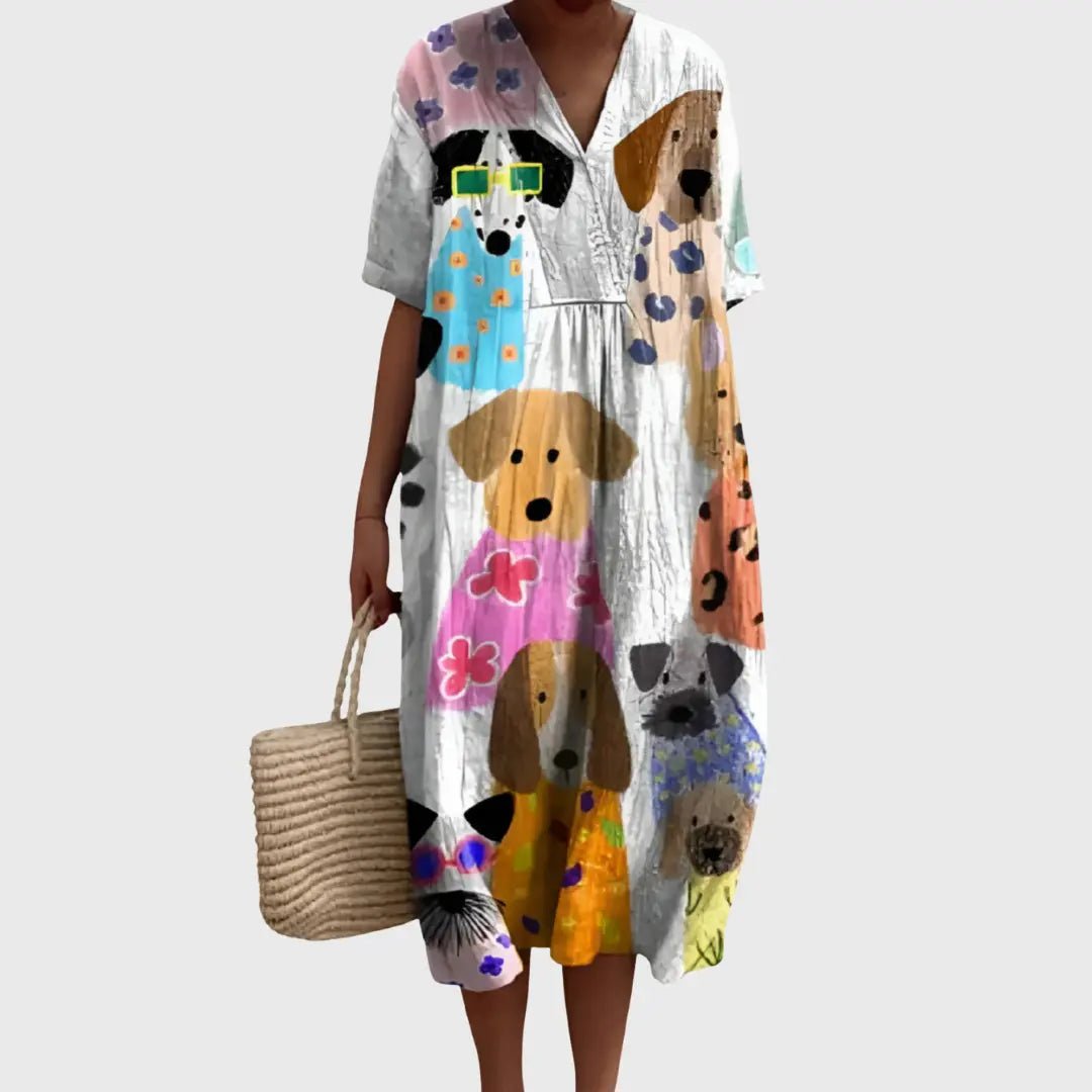 Darcie | Playful Pups Printed Midi Dress - Benjamin New York