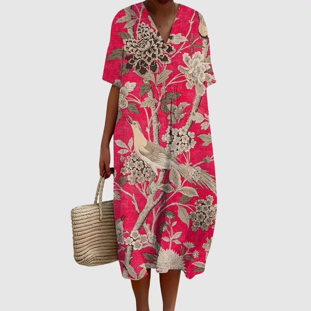 Clementine | Vintage Bird & Blossom Midi Dress - Benjamin New York