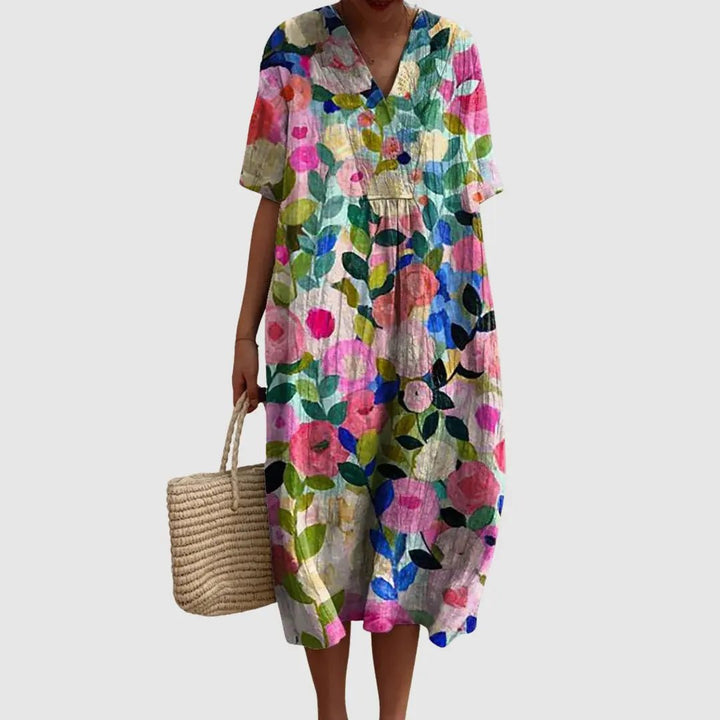 Rosie | Garden Bloom Watercolor Midi Dress - Benjamin New York
