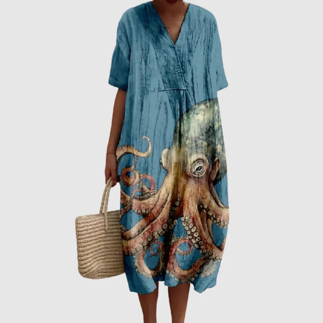 Marina | Ocean Octopus Printed Midi Dress - Benjamin New York