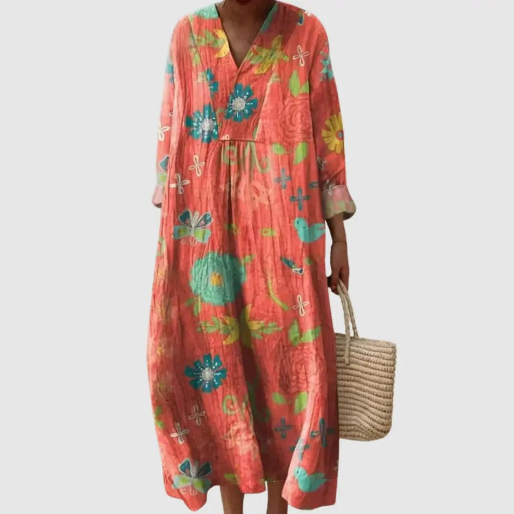 Lottie | Coral Meadow Long Sleeve Dress - Benjamin New York