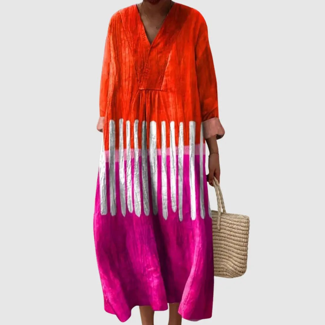 Aubrey | Bold Dip - Dye Long Sleeve Midi Dress - Benjamin New York