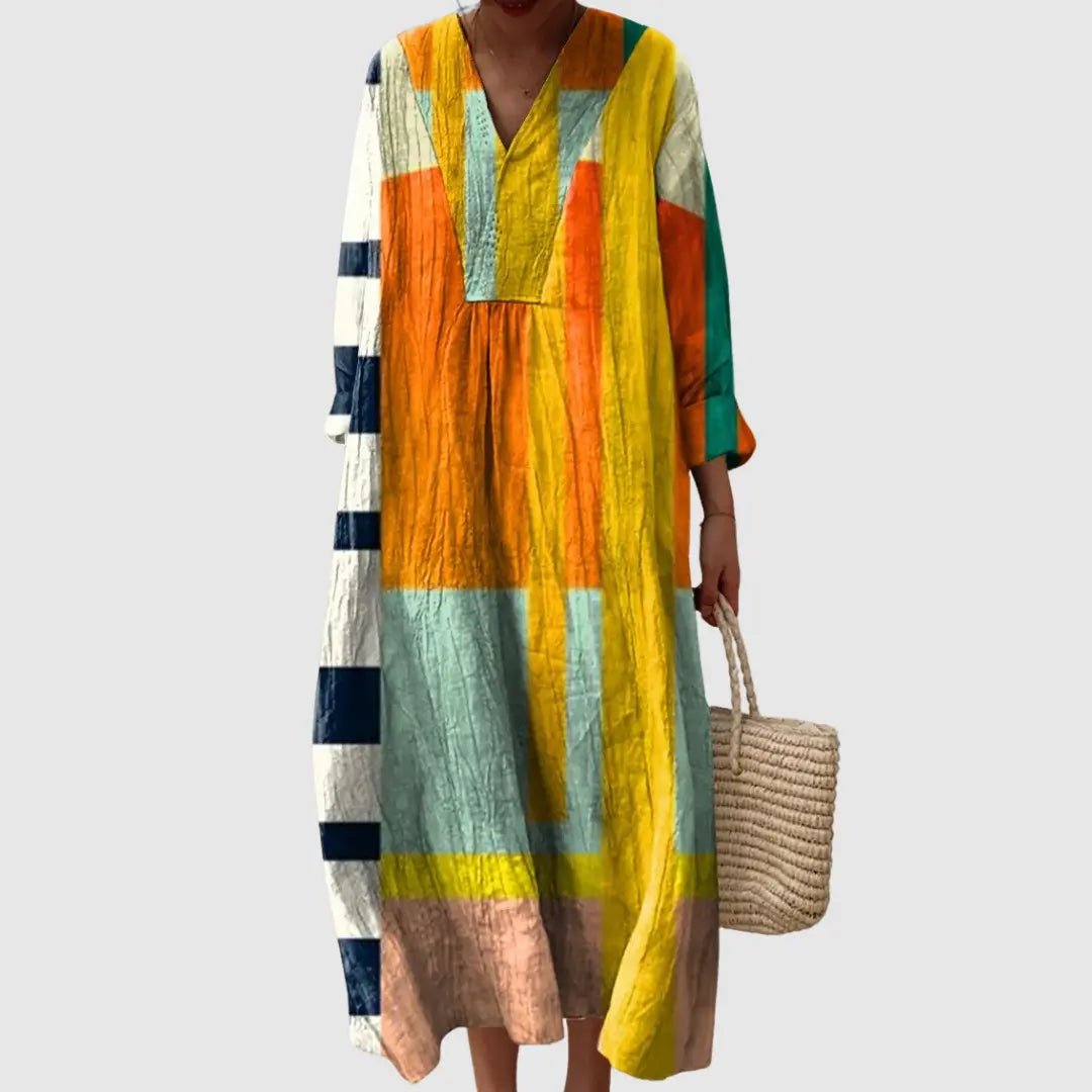 Zara | Sunrise Blocks Long Sleeve Midi Dress - Benjamin New York