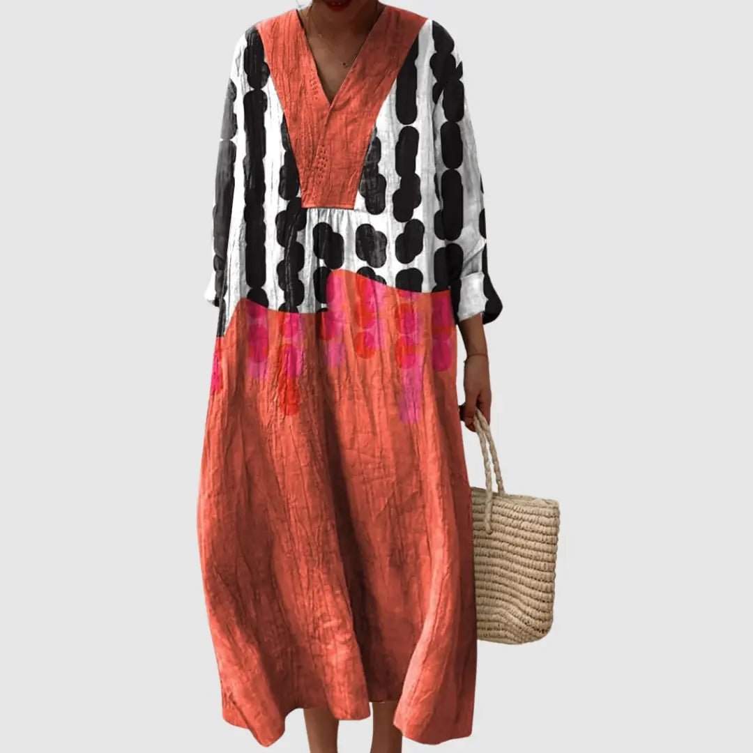 Orla | Coral Dot Brushstroke Midi Dress - Benjamin New York