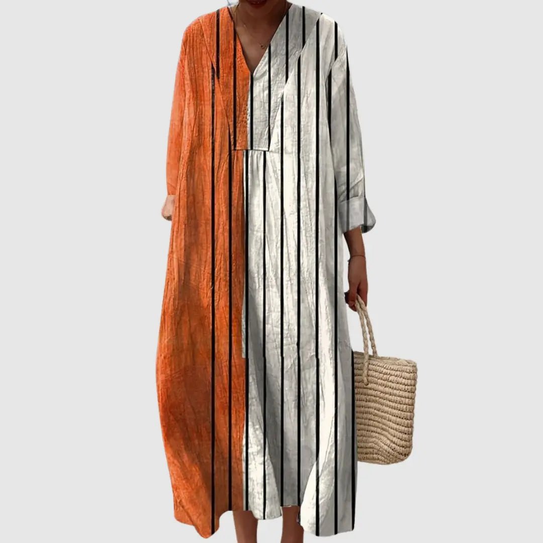 Lara | Rust & Ivory Vertical Stripe Maxi Dress - Benjamin New York