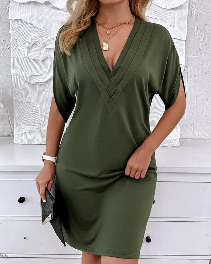 Grace | Deep Olive V - Neck Tunic Dress - Benjamin New York