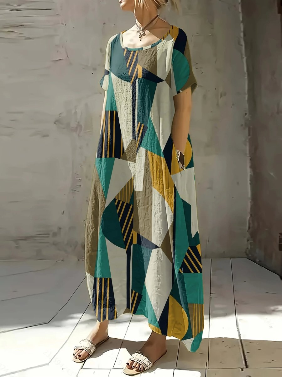 Zara | Abstract Geometry Loose - Fit Maxi Dress - Benjamin New York