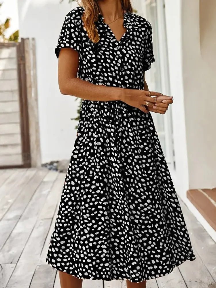 Georgia | Soft - Spotted Button - Up Midi Dress - Benjamin New York