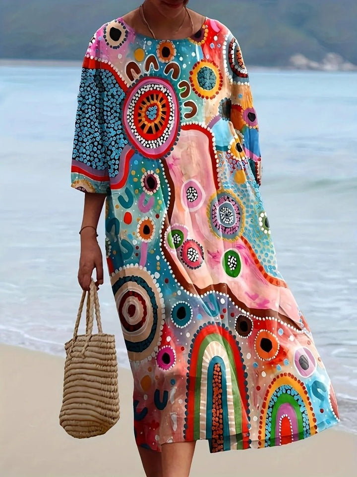 Nova | Rainbow Dream Abstract Midi Dress - Benjamin New York