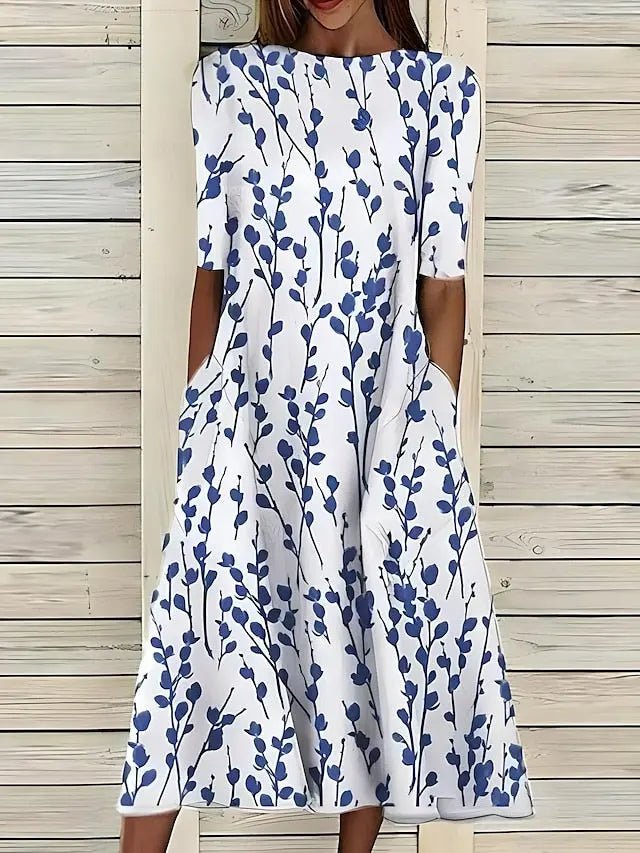 Elodie | Fresh Blue Blossom Swing Dress - Benjamin New York