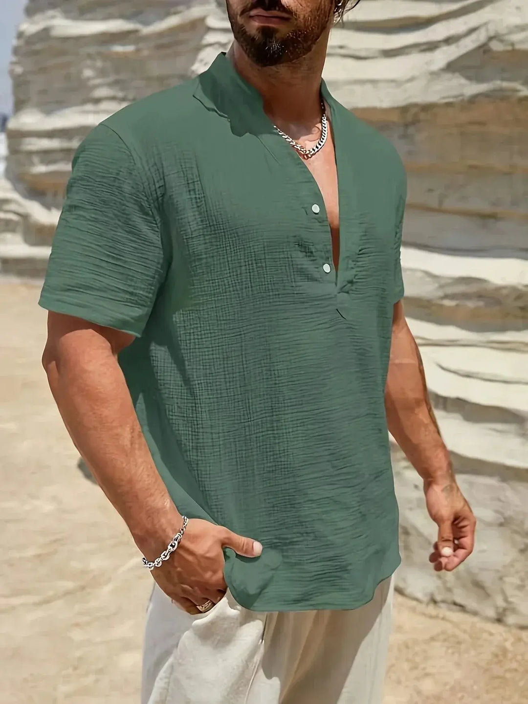 Scott | Cozy Stand - Collar Summer Shirt - Benjamin New York