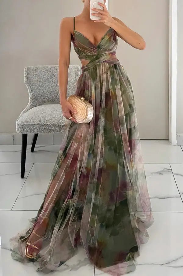 Aurora | Sunset Bloom Pleated Chiffon Gown - Benjamin New York