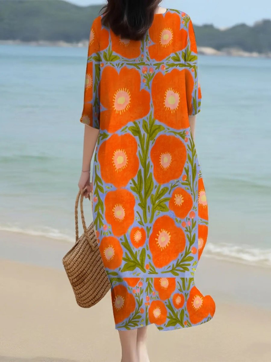 Lottie | Bold Floral Breeze Midi Dress - Benjamin New York