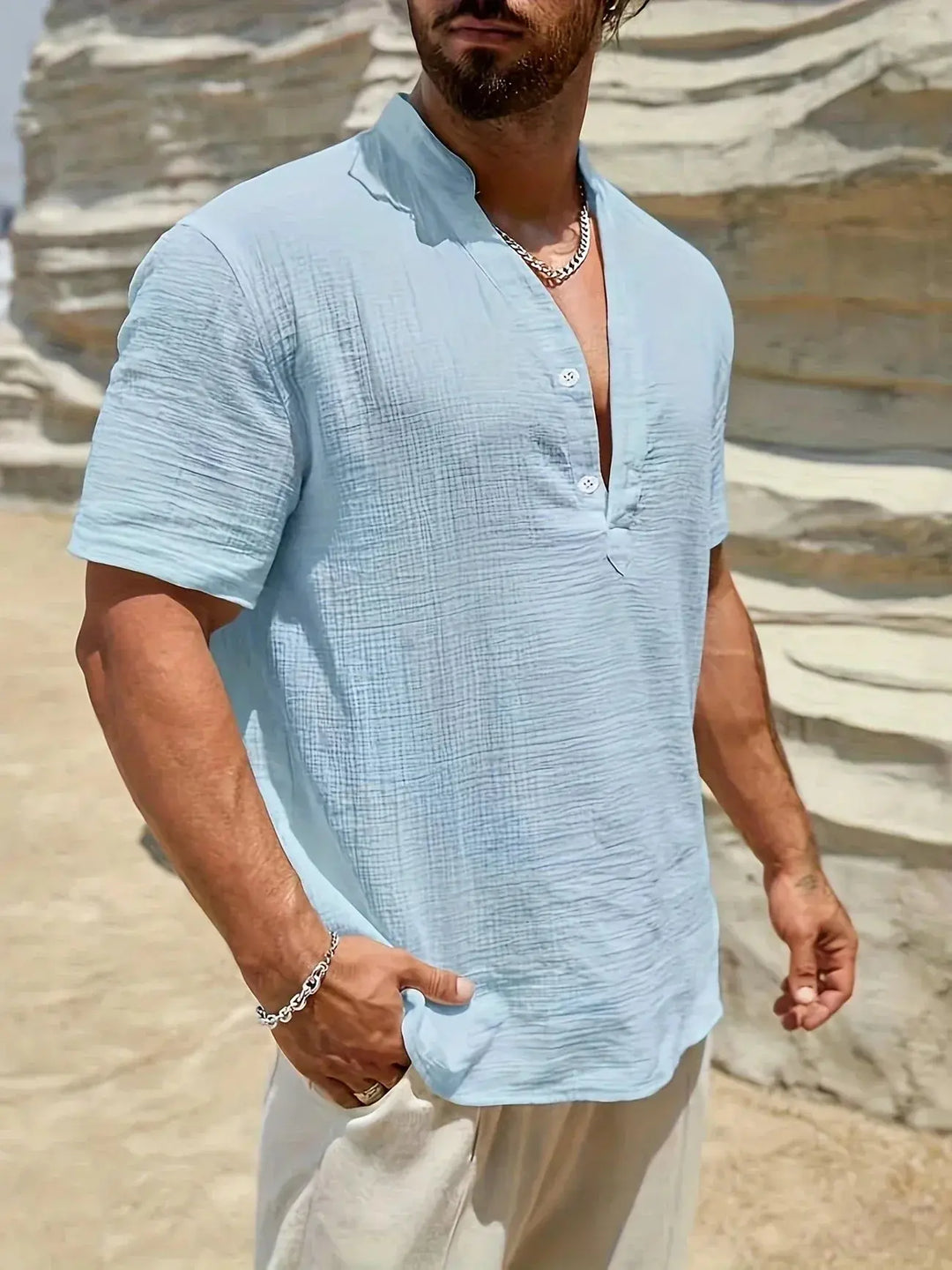 Scott | Cozy Stand - Collar Summer Shirt - Benjamin New York
