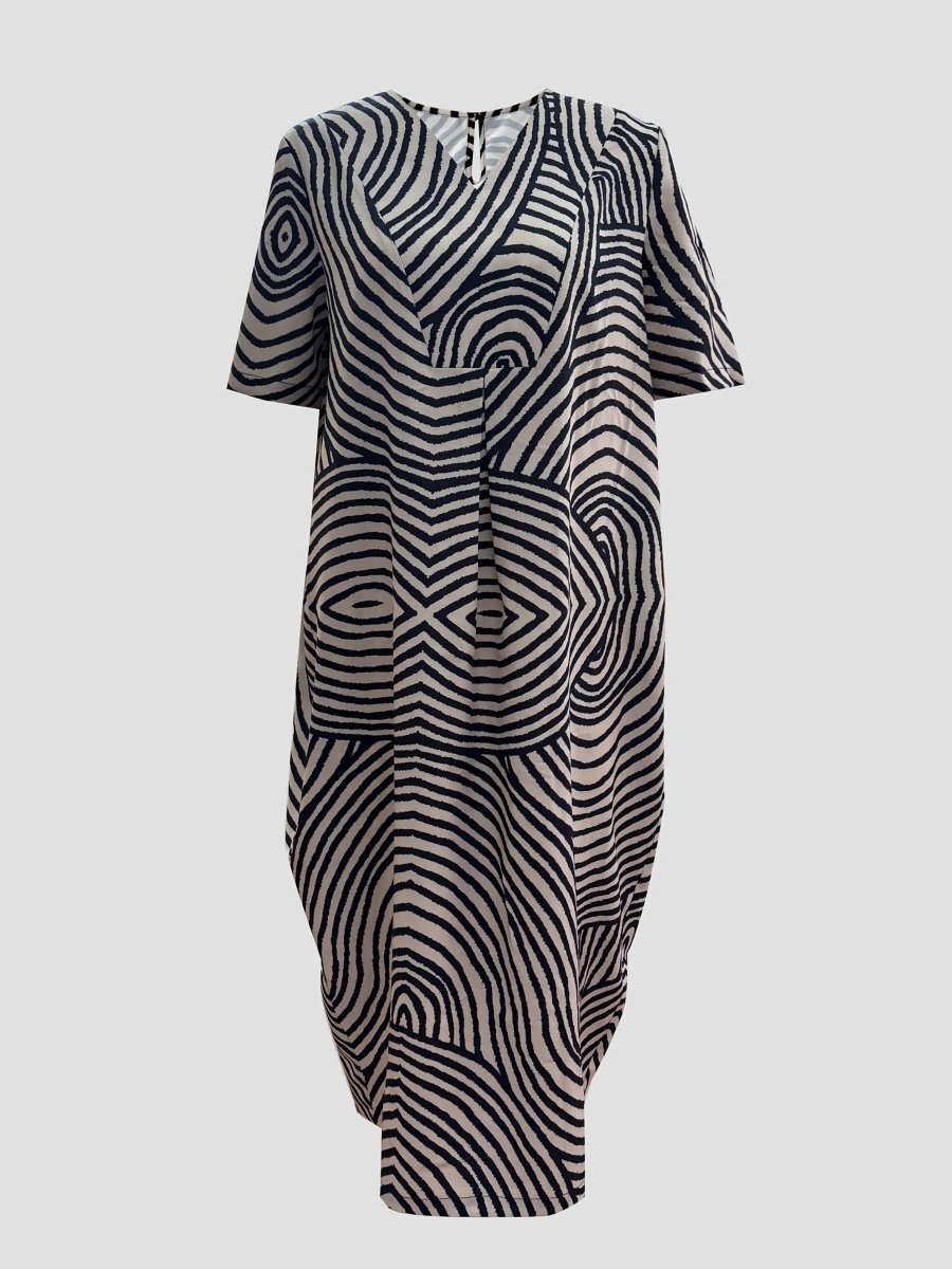 Iris | Monochrome Maze Midi Dress - Benjamin New York